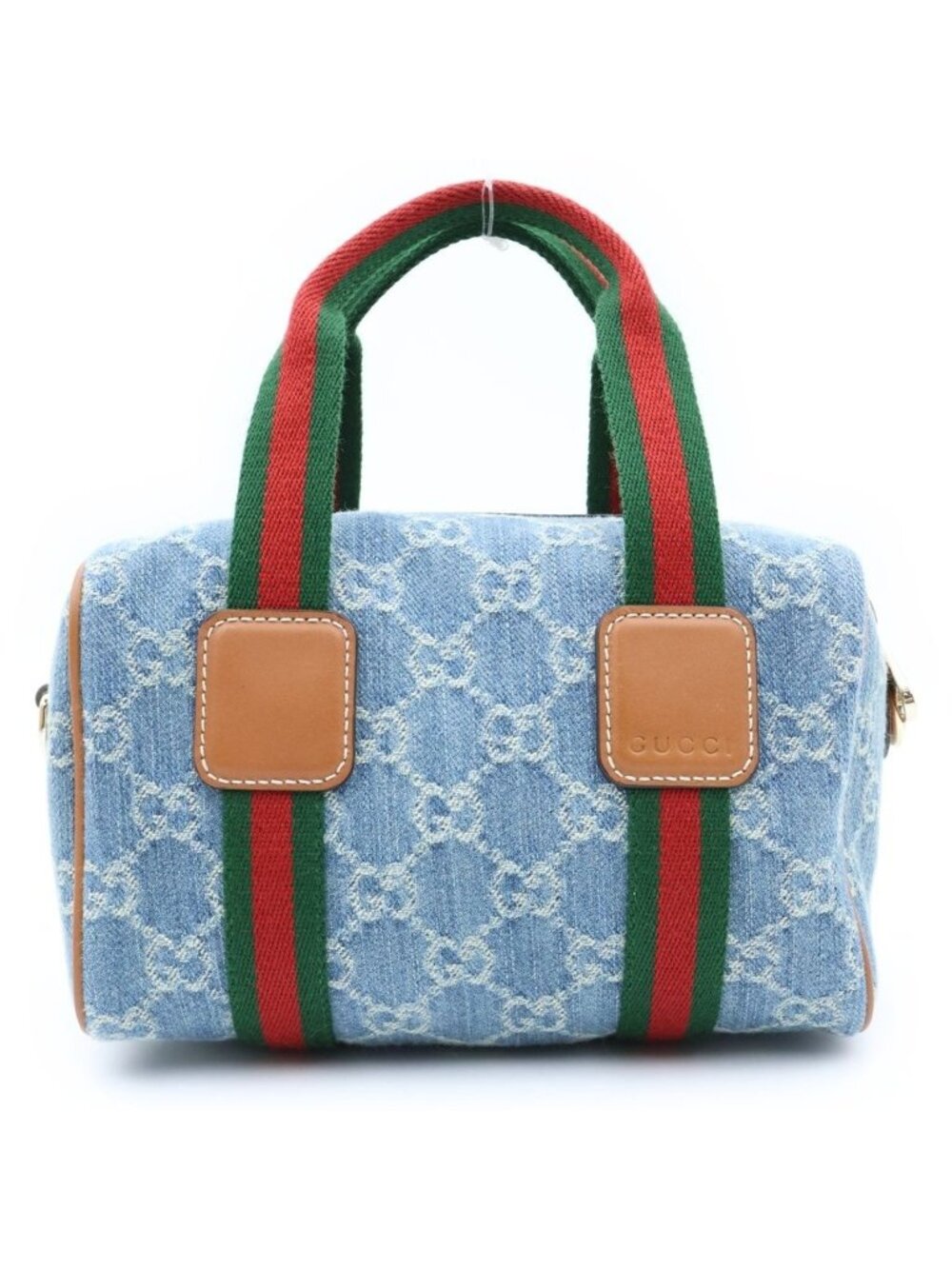 Gucci Ophidia GG Supreme Mini Boston Bag 2-Way Indigo Blue Leather Denim Gold